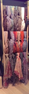 a selection of handmade scarves from batik to woven paisleys & yoga om